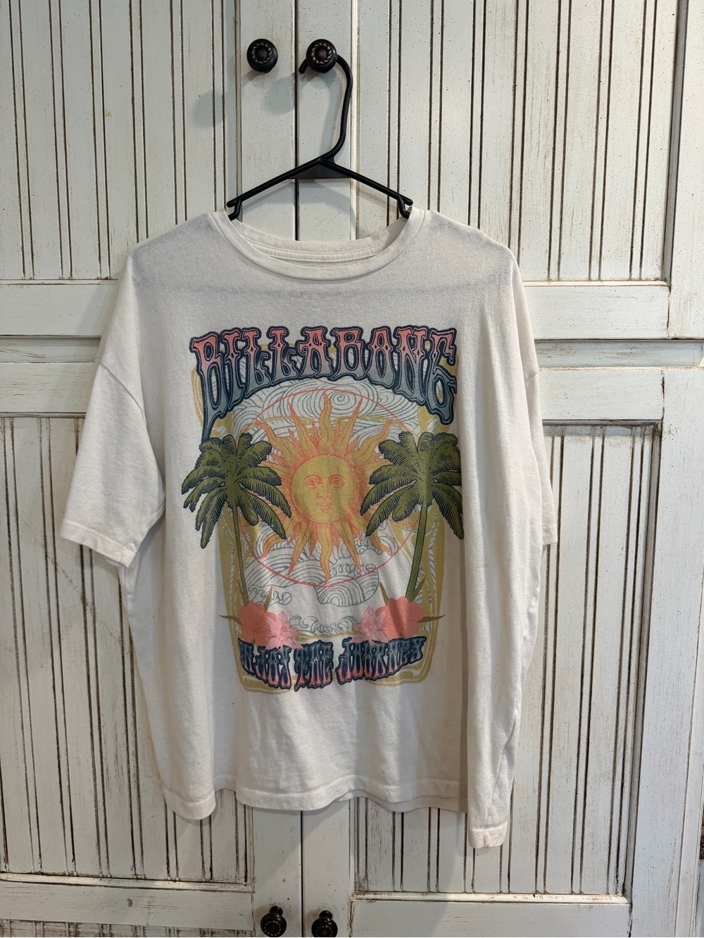 Billabong White Long-Sleeve Tee with Sunset Palm Graphic